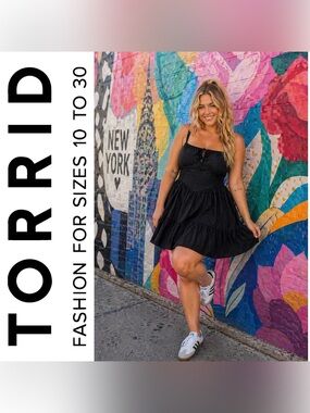 Torrid Black Smocked Challis Keyhole Bust Mini Dress, Large, NWT!